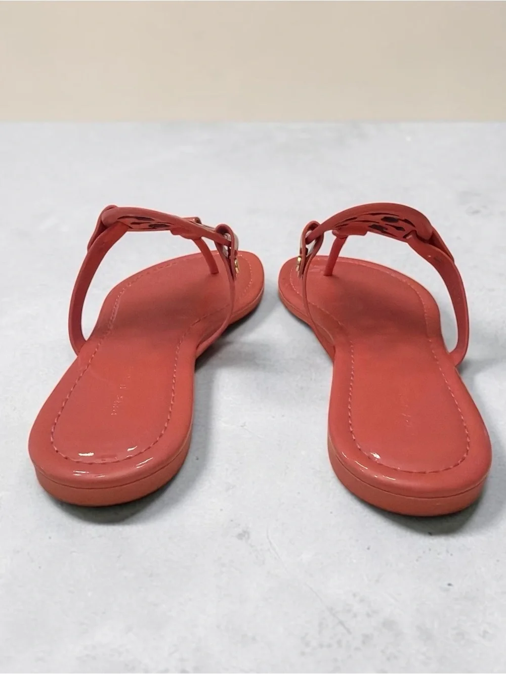 Tory Burch Coral Patent Logo Thong Sandals